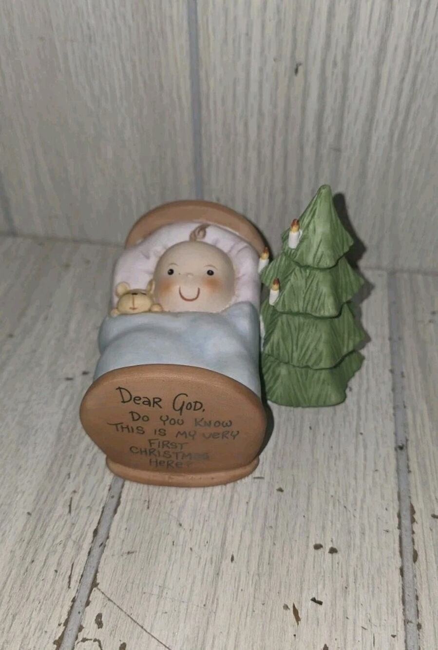 Vintage Enesco Babys First Christmas Figurine God Holiday Nursery Dear God Kids